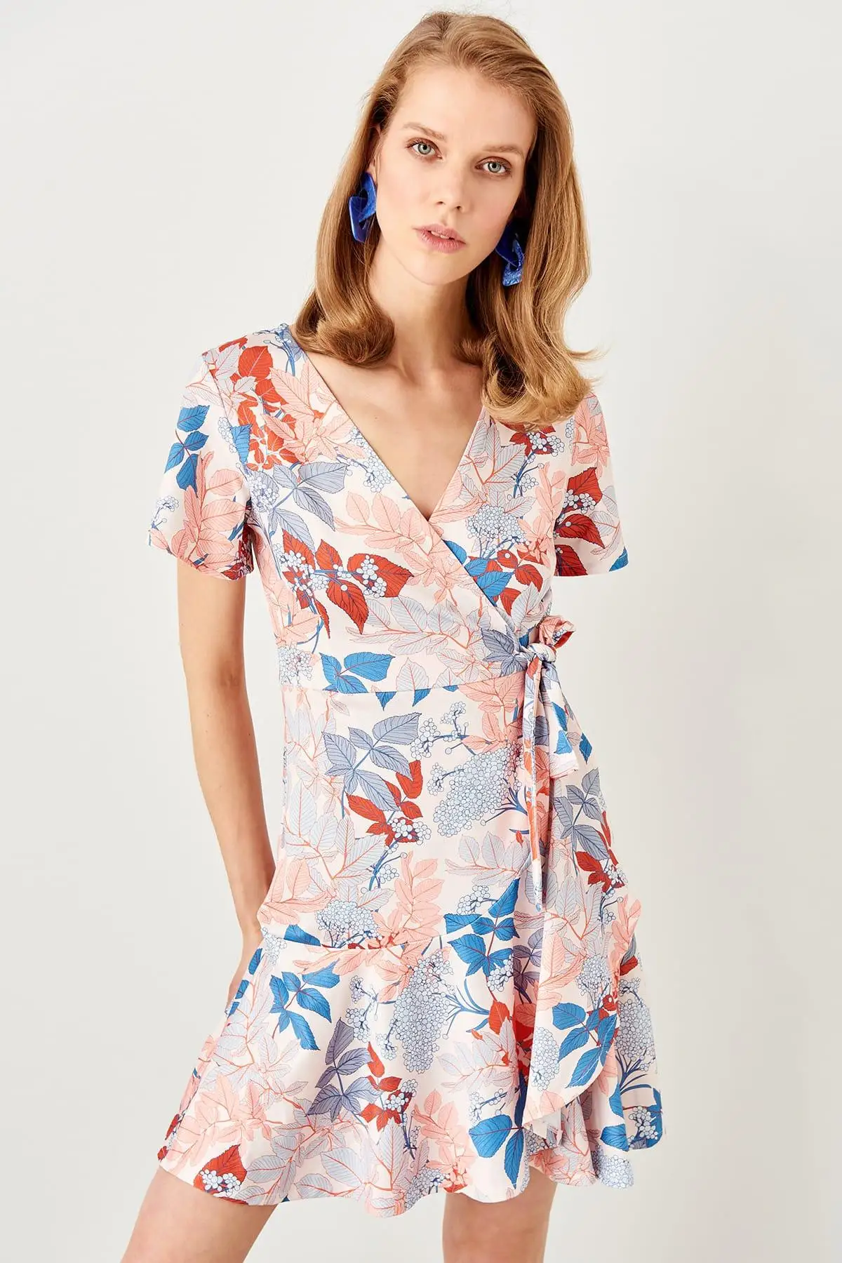 Trendyol порошковый узор двубортное трикотажное платье TWOSS19VG0146|Женские платья| |