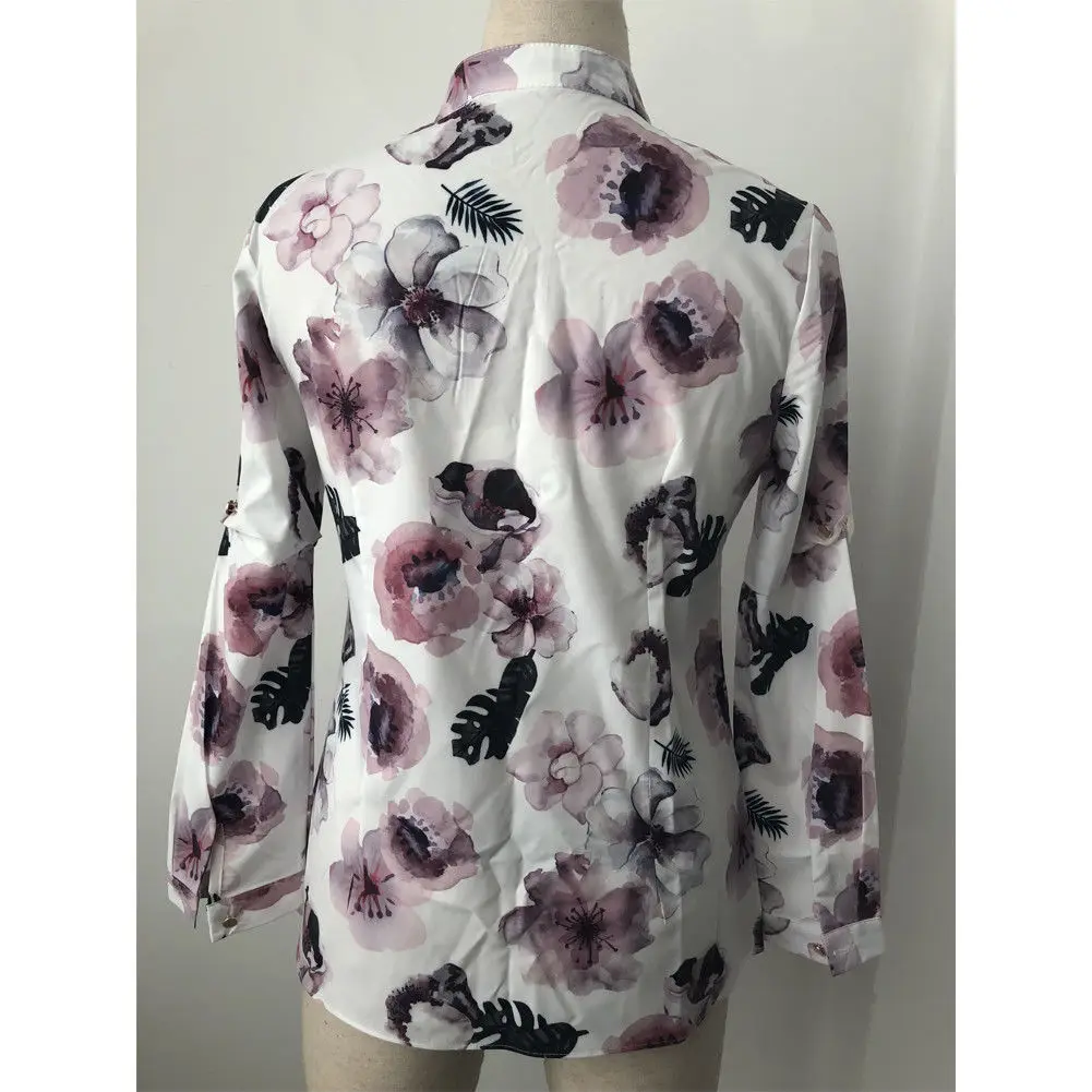 Женская блузка с длинным рукавом V образным вырезом и цветочным принтом|Блузки| |