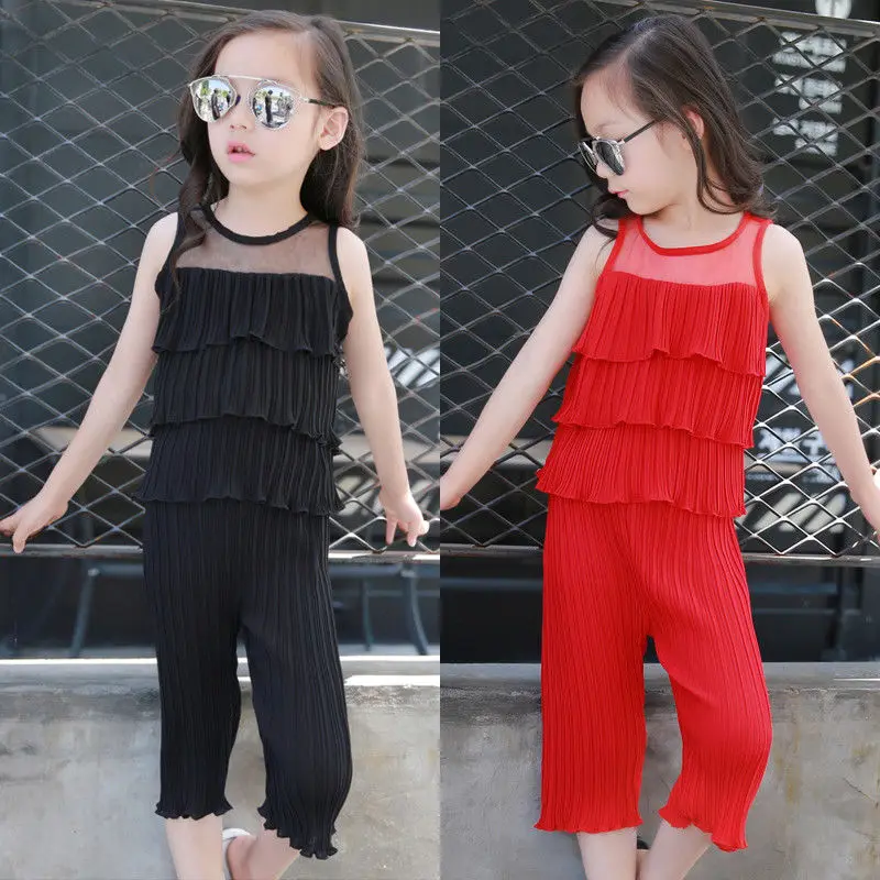 Emmababy Мода 2 шт. комплекты для маленьких девочек шифон Укороченные топы с оборками