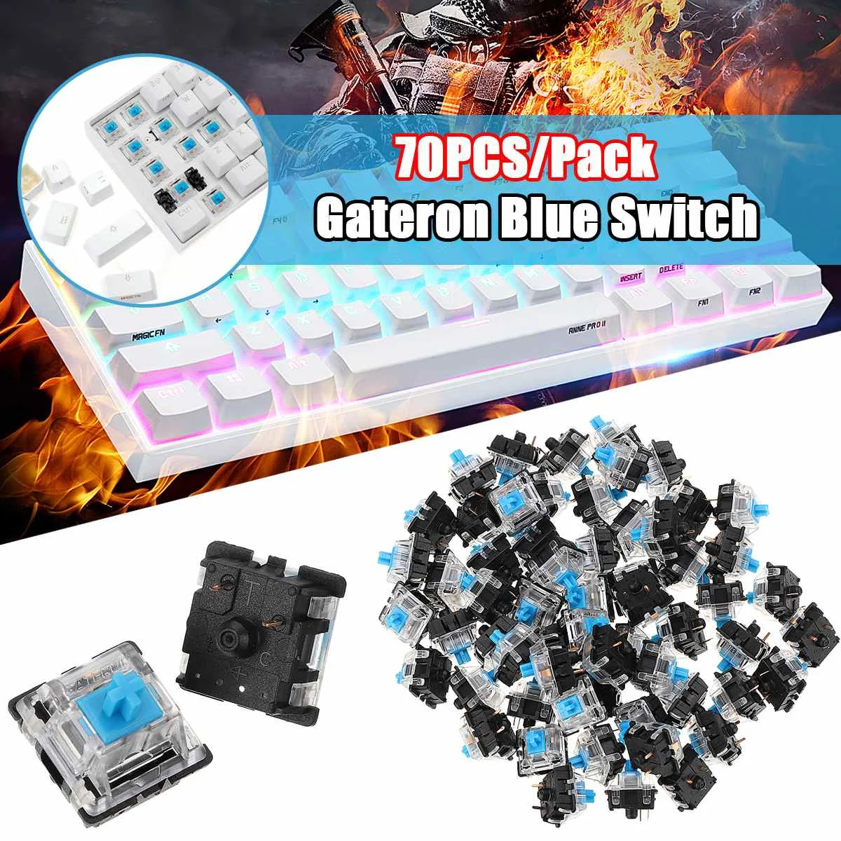 70 шт Упаковка 3Pin Gateron Clicky синий Переключатель Клавиатуры переключатель для