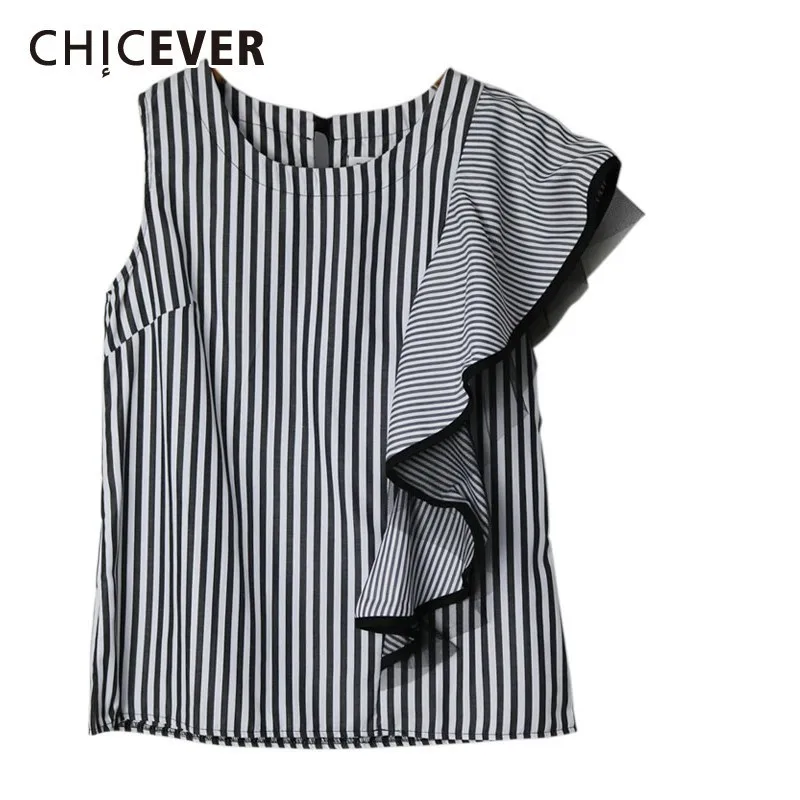 CHICEVER летние Винтаж на шнуровке с бантом и в полоску Для женщин рубашка круглым