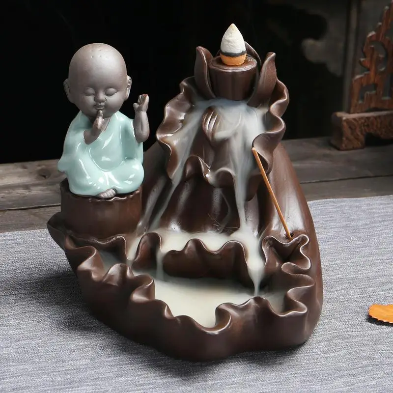 

Little Monk Ceramic Censer Backflow Incense Burner Smoke Waterfall Incense Sticks Holder Mountain River Handicrafts Home Decor