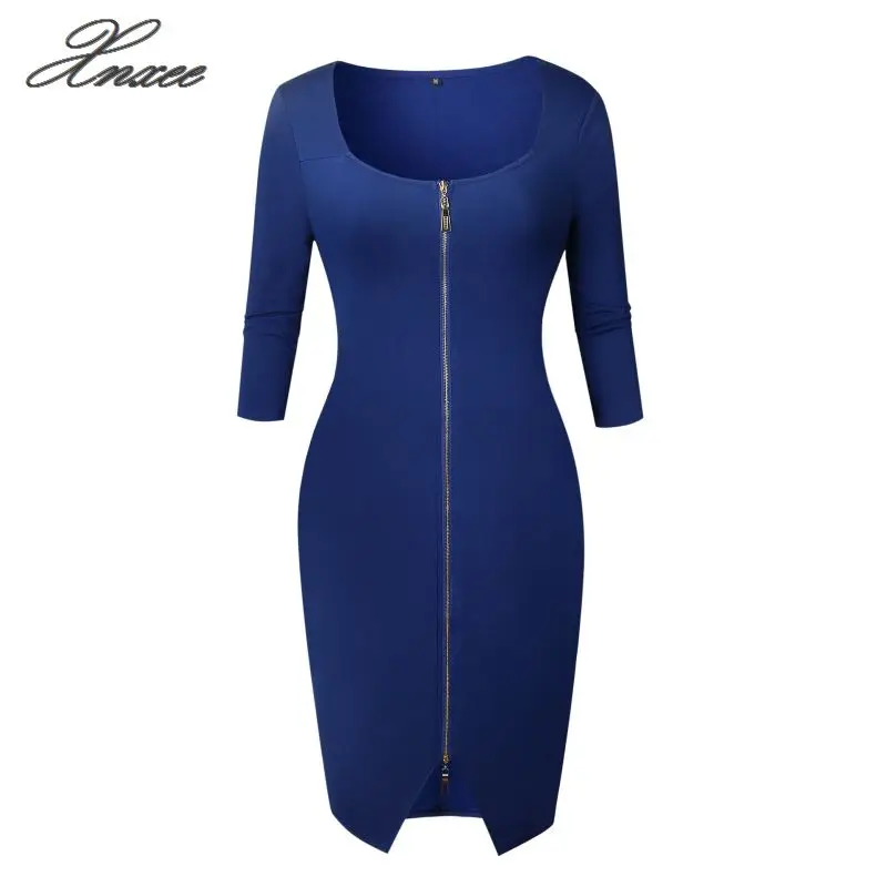 

Women Sexy Club Low Cut Bodycon Dress Red 2020 Casual Autumn Winter Zipper Fashion Party Dresses Black Office Work