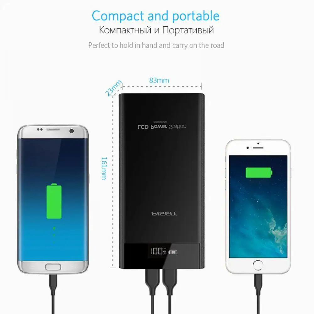 PISEN 20000 mAh power Bank Dual USB Портативный ЖК-внешний портативный аккумулятор для всех