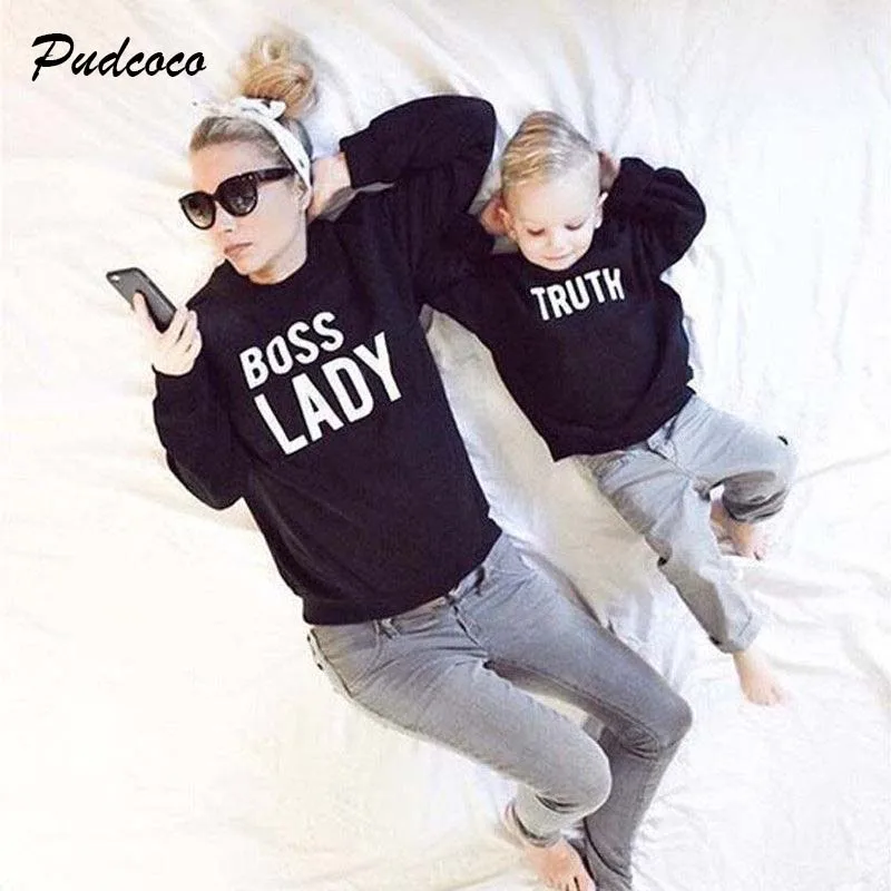 Pudcoco Family Matching Clothes Autumn Winter Sweatshirt Mother And Son Velvet Letter Long Sleeve Outwear Tops |
