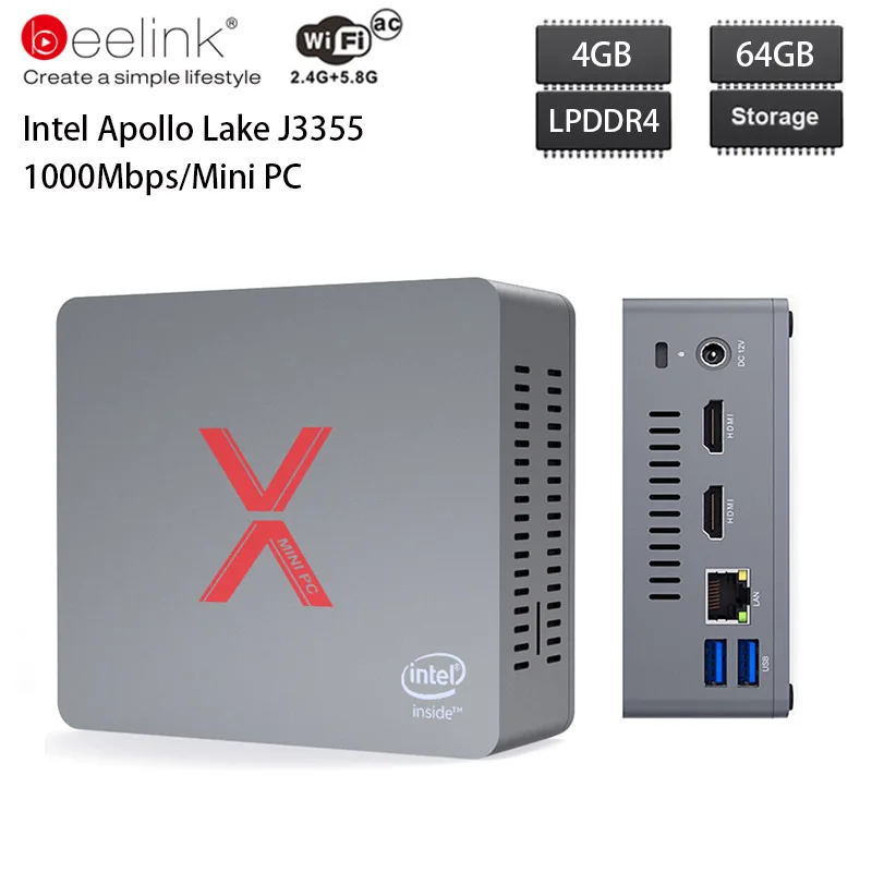 Beelink BT3 X Мини ПК Windows 10 Intel Apollo Lake J3355 HD Graphics 500 4 Гб DDR4 64 2 ГГц 5 8 ггц WiFi 1000 Мбит/с
