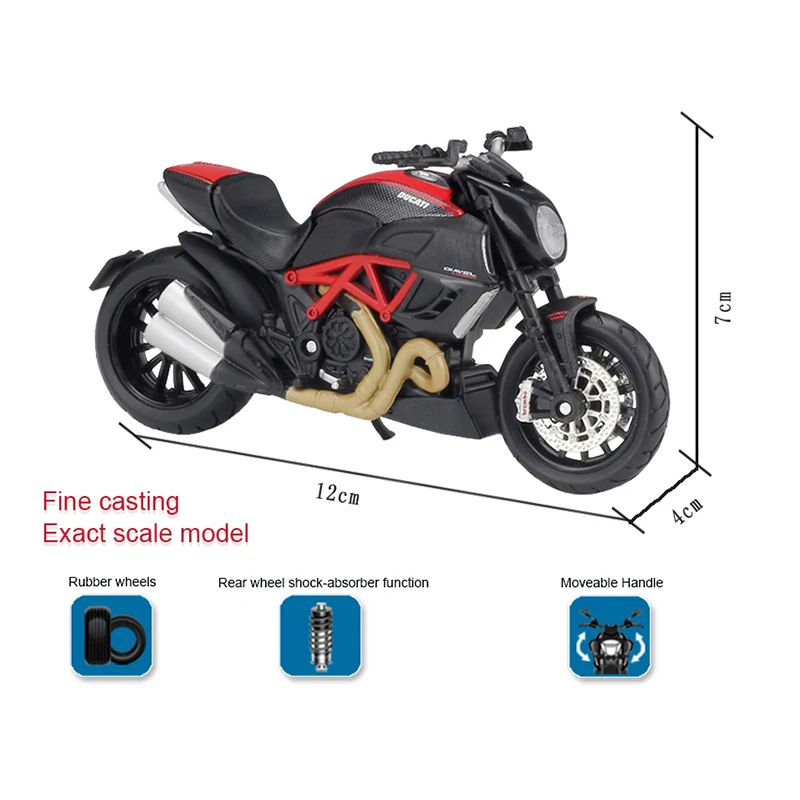 MAISTO 1:18 Diavel углеродная Литая модель мотоцикла работоспособная короткошерстная