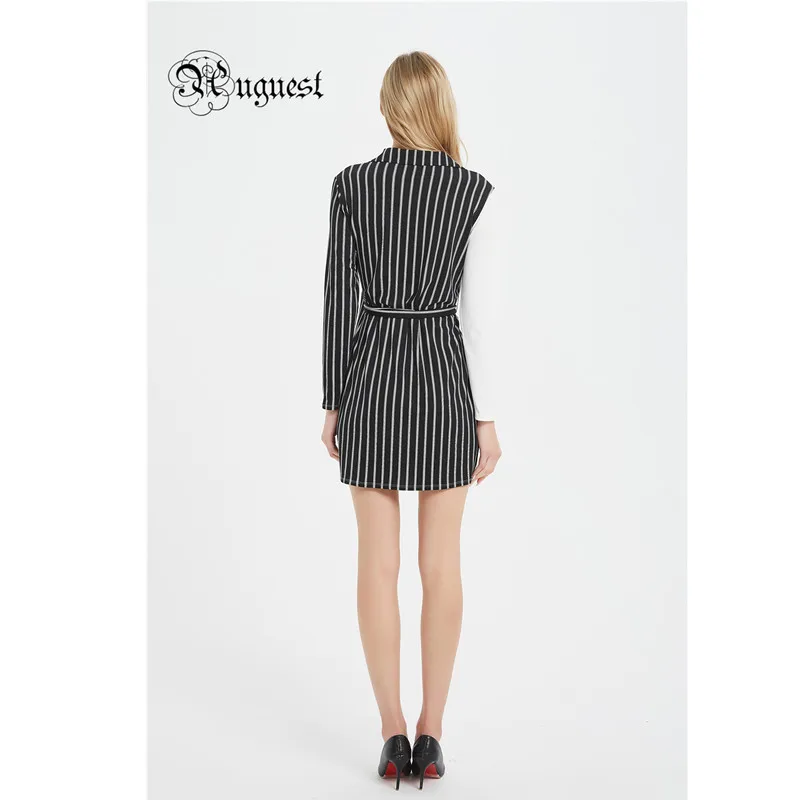 

Uguest New Tshirt Dress Long Sleeve Black White Patchwork Mini Dress Elegant Lady Summer Dresses
