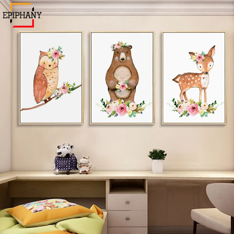 Настенные художественные принты с животными из леса декор для детской комнаты