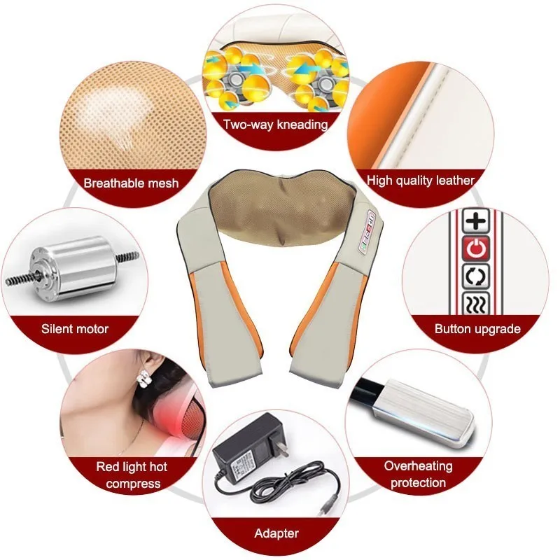 Электрическая Шея Шиацу роликовый массажер для боли в спине инфракрасное