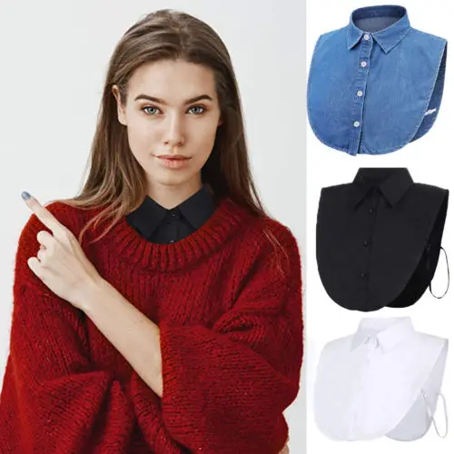 

2019 New Denim False Collar Women Choker Necklace Peter Pan Detachable Dickey Lapel Shirt Fake False Collar