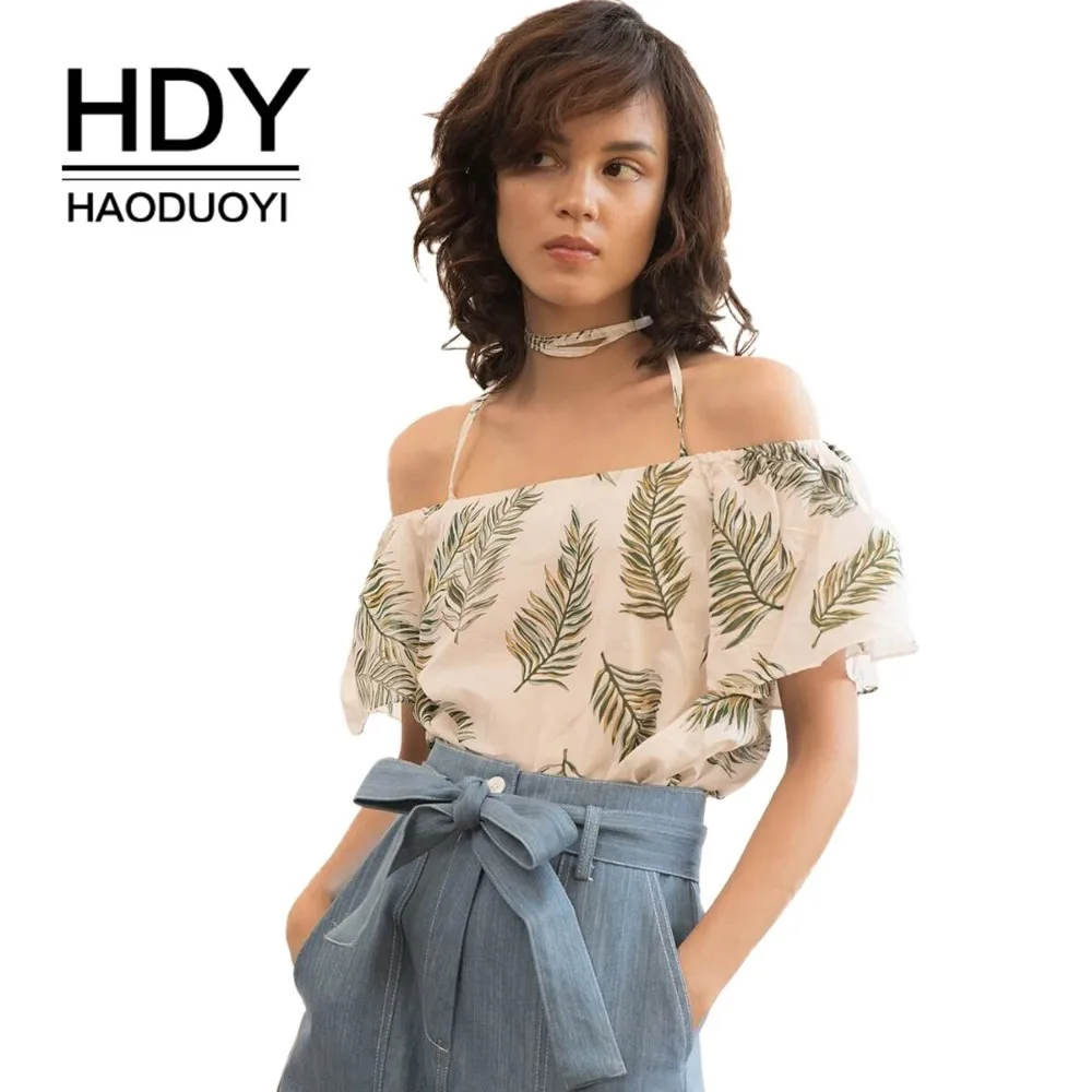 Блузка с коротким рукавом HDY Haoduoyi на бретельках принтом 2019|Блузки| |