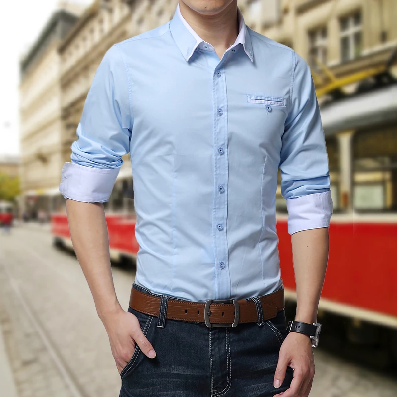 

Long Sleeve men Shirt 6 Colors Choice Business Casual Cotton Shirt men Asian size mens Shirts S - 5XL