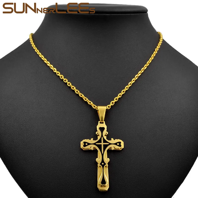Ожерелье SUNNERLEES из нержавеющей стали с кулоном в виде Креста Иисуса Христа