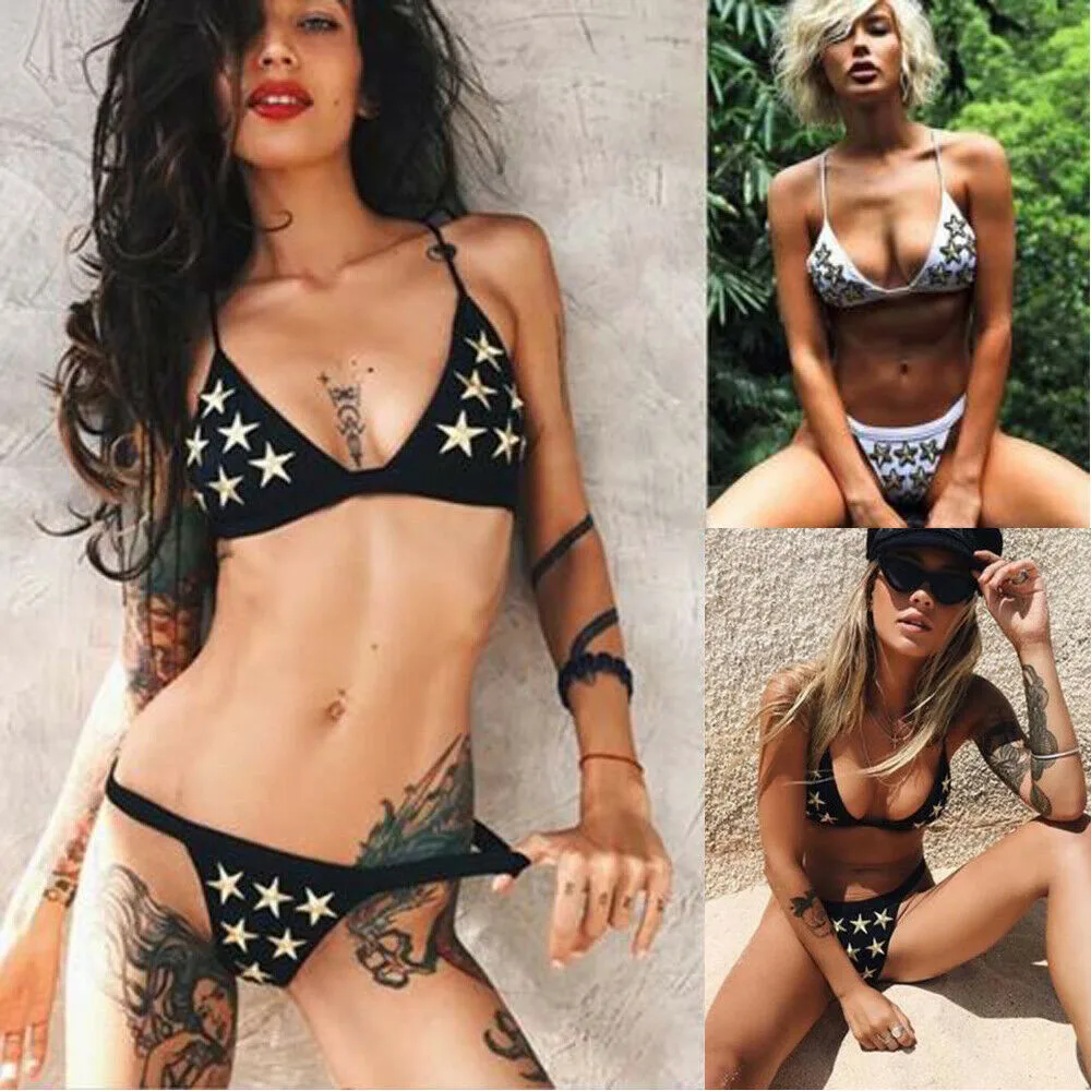 Женский комплект бикини сексуальный бандажный купальник с пуш ап подкладкой