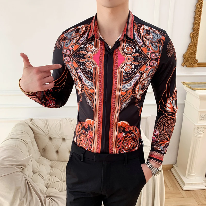 Корейские модные новые Клубные рубашки Camisa с принтом мужские повседневные