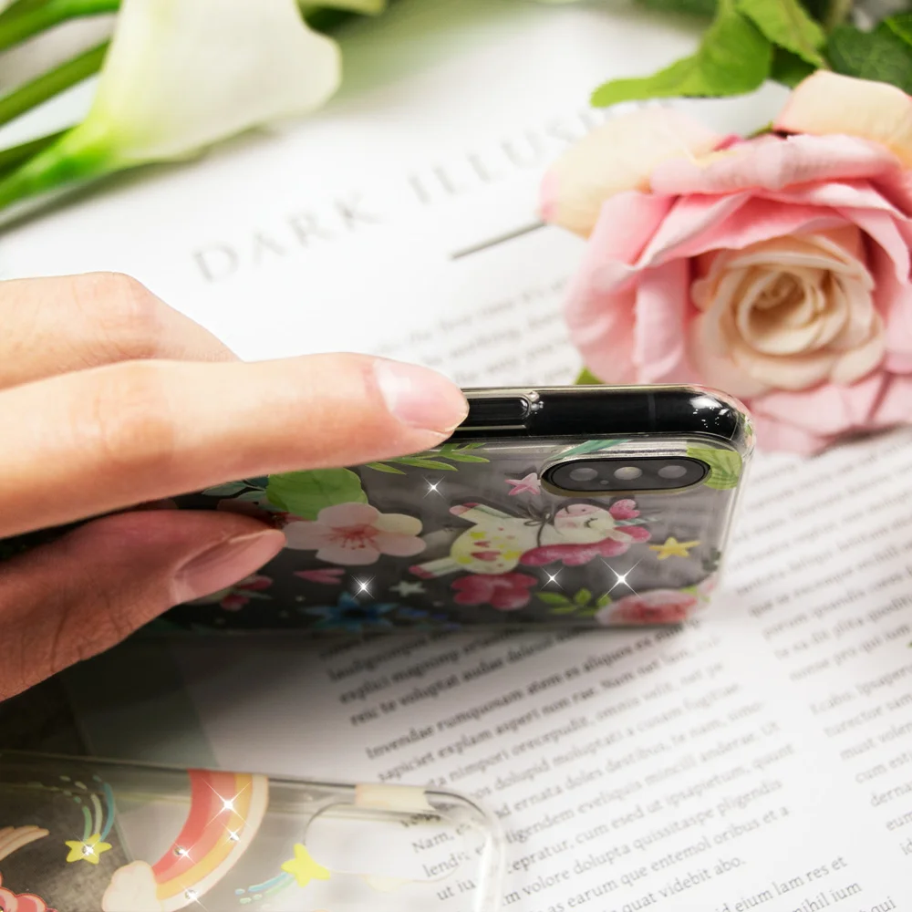CASEIER милый телефон с единорогом чехол для iPhone X XS Чехлы мягкий со стразами 7 8 Plus Funda