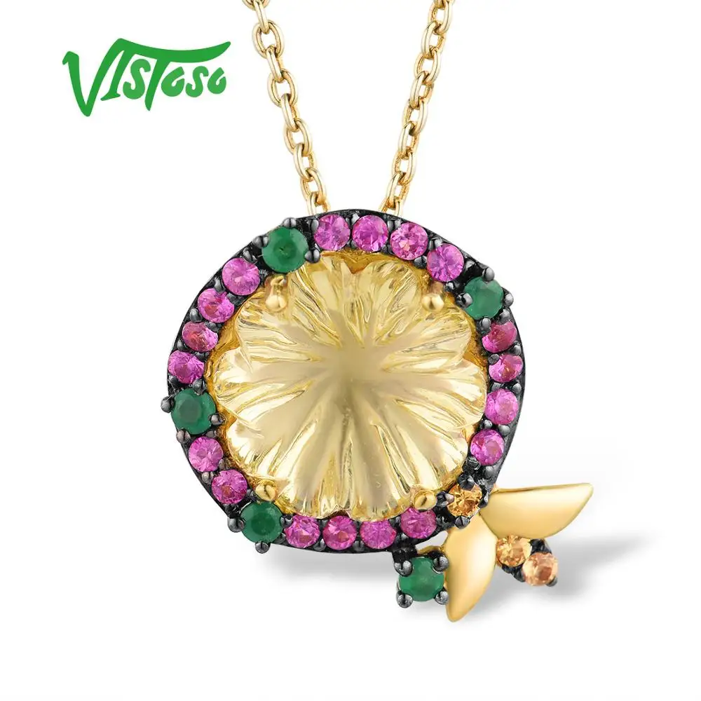 Женская Золотая подвеска с сапфиром VISTOSO желтая/Розовая Подвеска из розового