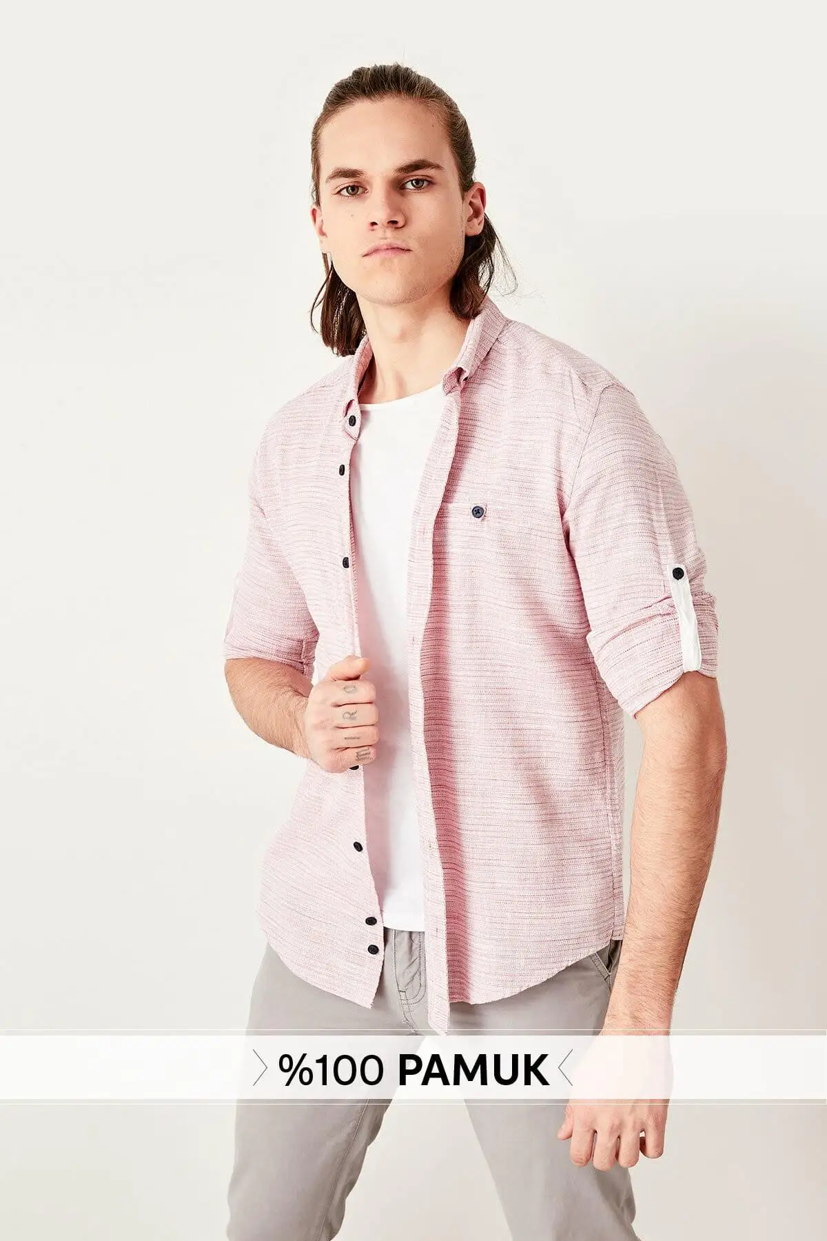 Trendyol красные мужские погоны Кнопка Воротник Slim Fit рубашка TMNSS19RS0029 |