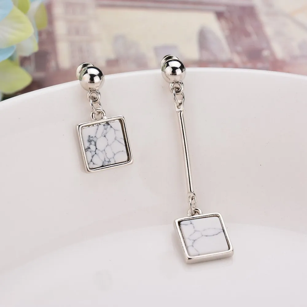 new female office ol EARRING Minimalist Square Asymmetry Ear Nail Temperament Long Tassels Earrings Eardrop Ornaments | Украшения и