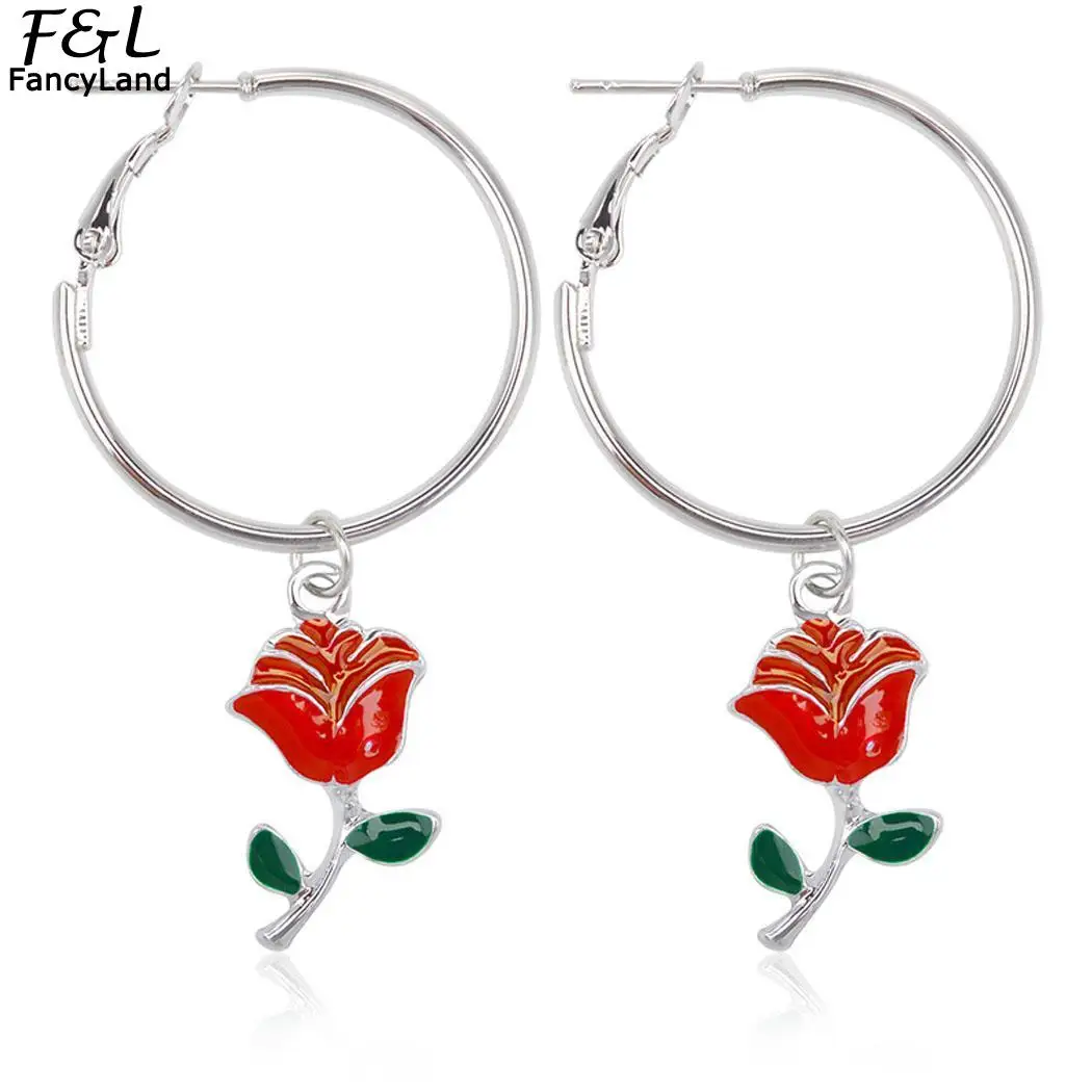 Gold Casual Earrings Women Snap Drop Shape Flowers Pierced Dangle Fashion Silver Flower | Украшения и аксессуары