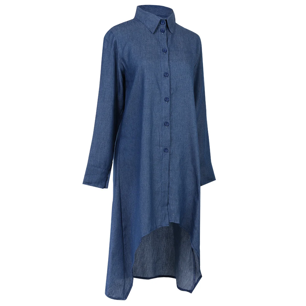 Модная женская Джинсовая блузка на пуговицах с V-образным вырезом и длинным