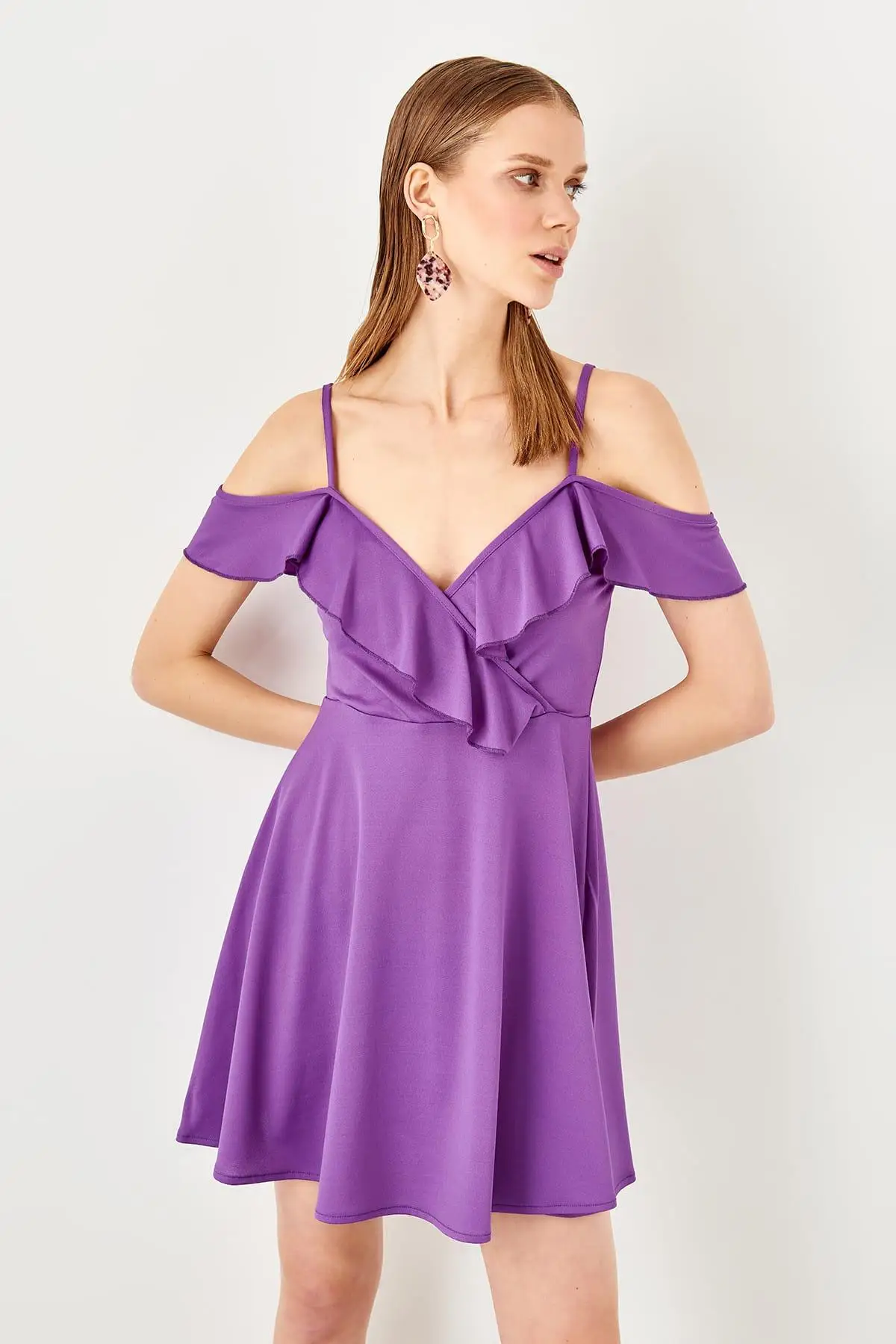 Trendyol фиолетовое трикотажное платье с оборками TWOSS19AD0069|Женские платья| |