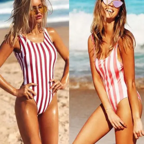 Сексуальный бандажный купальник цельный женский полосатый пляжная одежда