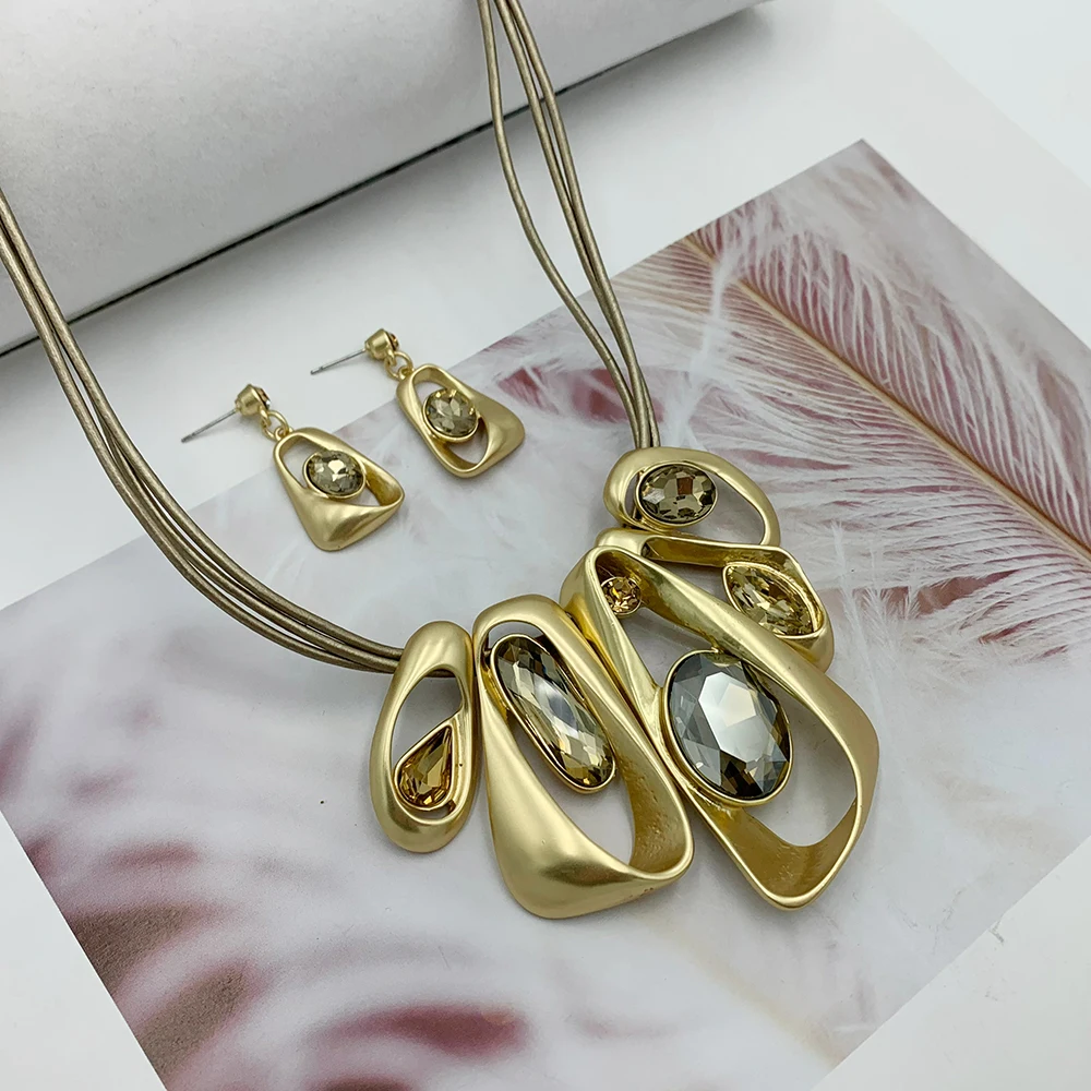 Большой Кристалл преувеличены ретро ювелирные наборы для женщин геометрической