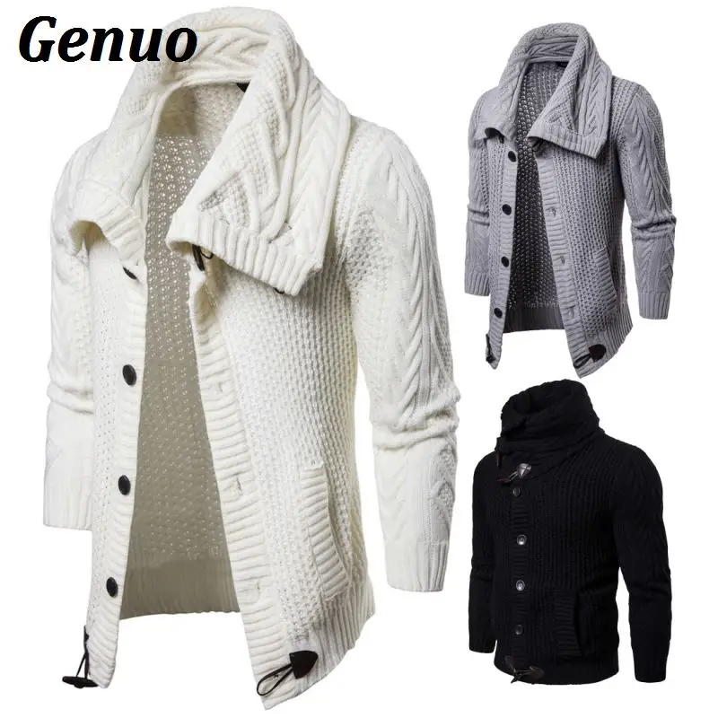 

Genuo 2020 Autumn Winter Sweater Cardigan Men Casual Slim Fit Sweaters Male Warm Thick Horns Buckle Hedging Turtleneck Sweater