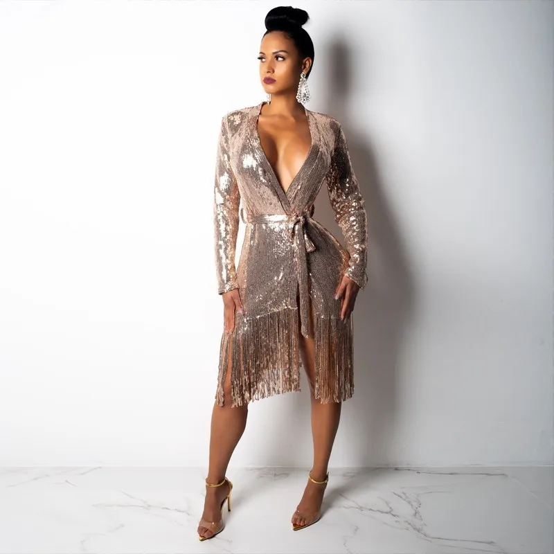 Slaygirl новое модное платье с блестками Клубная одежда мини женское глубоким v