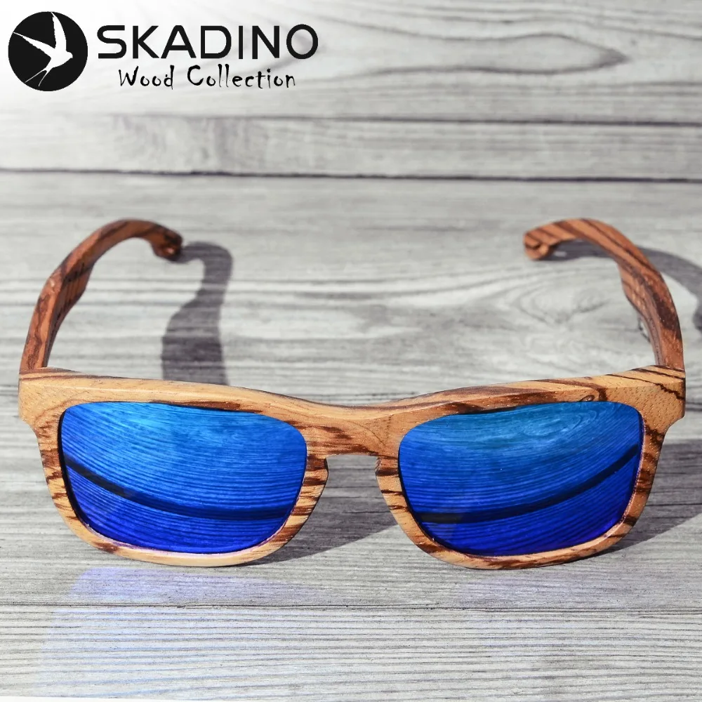 SKADINO, UV400, поляризационные, Зебра, полностью деревянные солнцезащитные очки, модные, солнцезащитные очки для женщин и мужчин, с покрытием, синие, коричневые линзы, ручная работа, крутой бренд