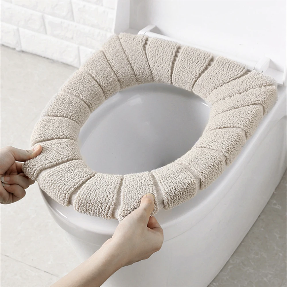 

Adjustable Velvet Toilet Seat Cover Health Clean Warm Velvet Toilet Lid Covers Beige Gray Coffee Washable Coral WC Cushion 2