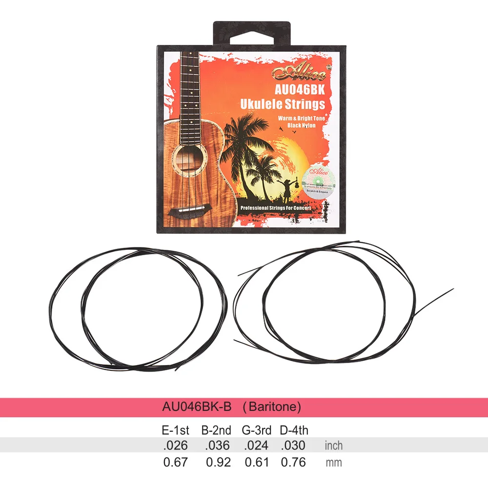 

Alice AU046BK 4pcs Ukulele Strings Ukelele String Set(A-E-C-G) Black Modified Nylon for Baritone/ Soprano/Tenor/Concert Ukulele