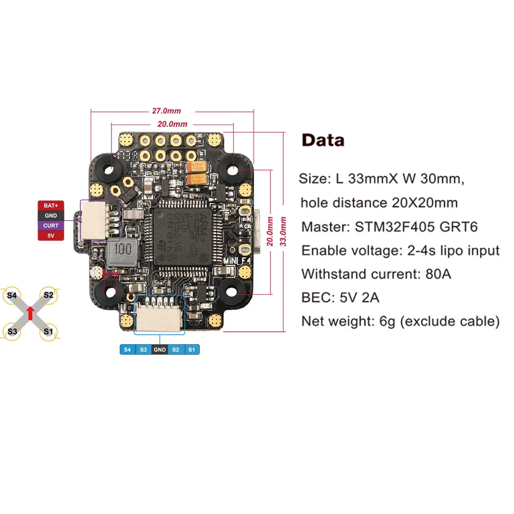 Контроллер полета DYS Mini F4 2 4s с 5V2A BEC измерителем тока OSD 20x20 мм монтажное отверстие