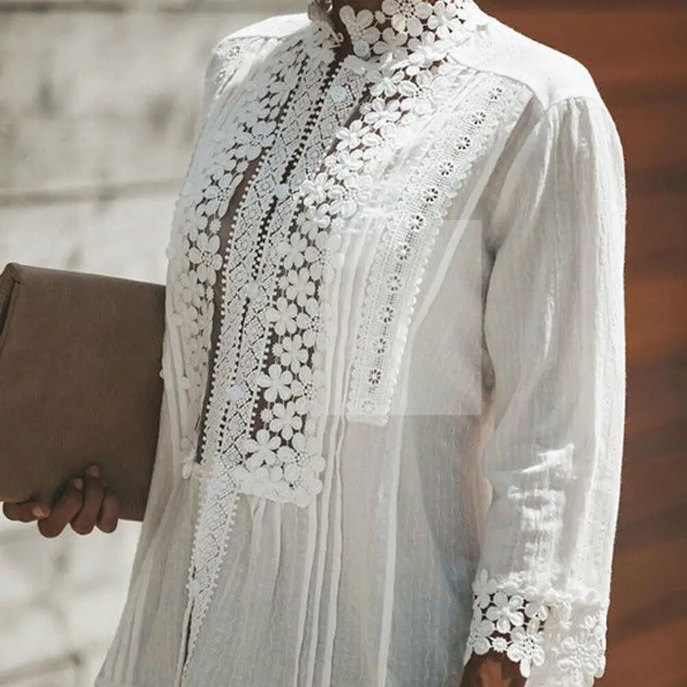 Женская летняя Свободная Повседневная кружевная рубашка с рукавом три четверти