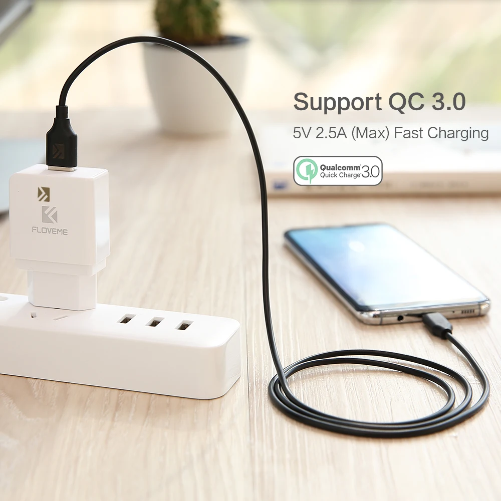 FLOVEME QC 3 0 Быстрая зарядка USB кабель для samsung Xiaomi Huawei HTC Android 1 м Micro двусторонний