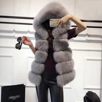 sleeveless faux fur vest winter casual outerwear female solid fake fox fur hooded overcoats for lady 2020 fashion fur vest femme