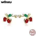 WOSTU корейские серьги-гвоздики в форме Вишни из стерлингового серебра 925 пробы с цирконием, Золотые серьги для женщин, свадебные серебряные серьги 925 пробы, ювелирные изделия CQE543
