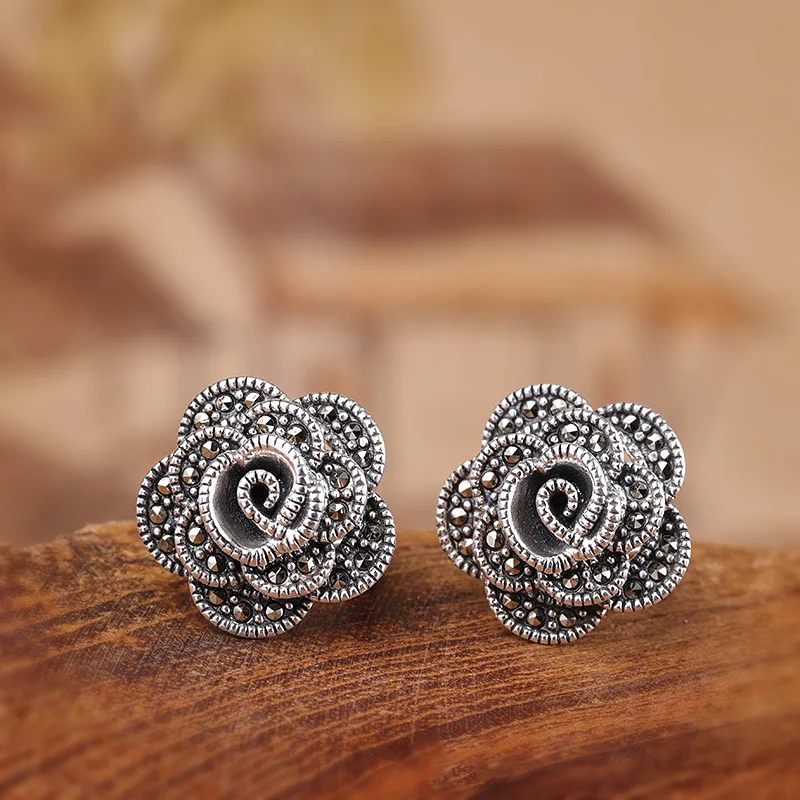 Серьги из тайского серебра S925 пробы женские серьги с застежкой в винтажном стиле