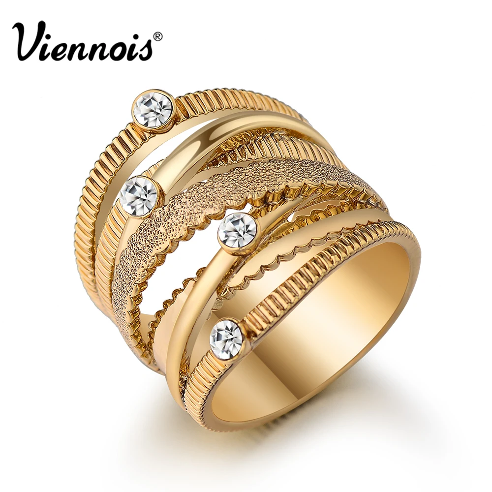 Viennois Новый Позолоченный Многослойные Полые Кольца для Женщин Модный Стек