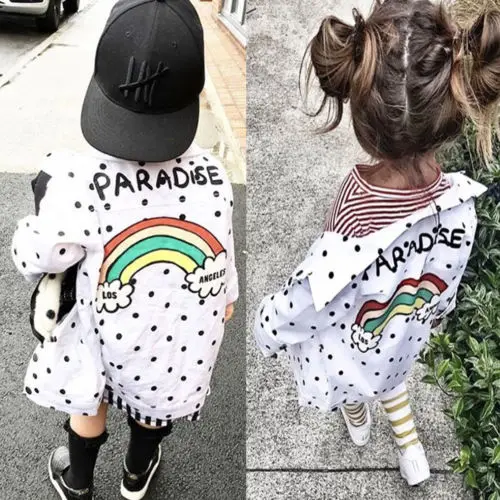 2018 Stylish Rainbow Fall Coat Girl Dot Jacket Toddler Children Baby Kids Long Sleeve Casual Fashion Outwear 2-7T | Детская одежда и