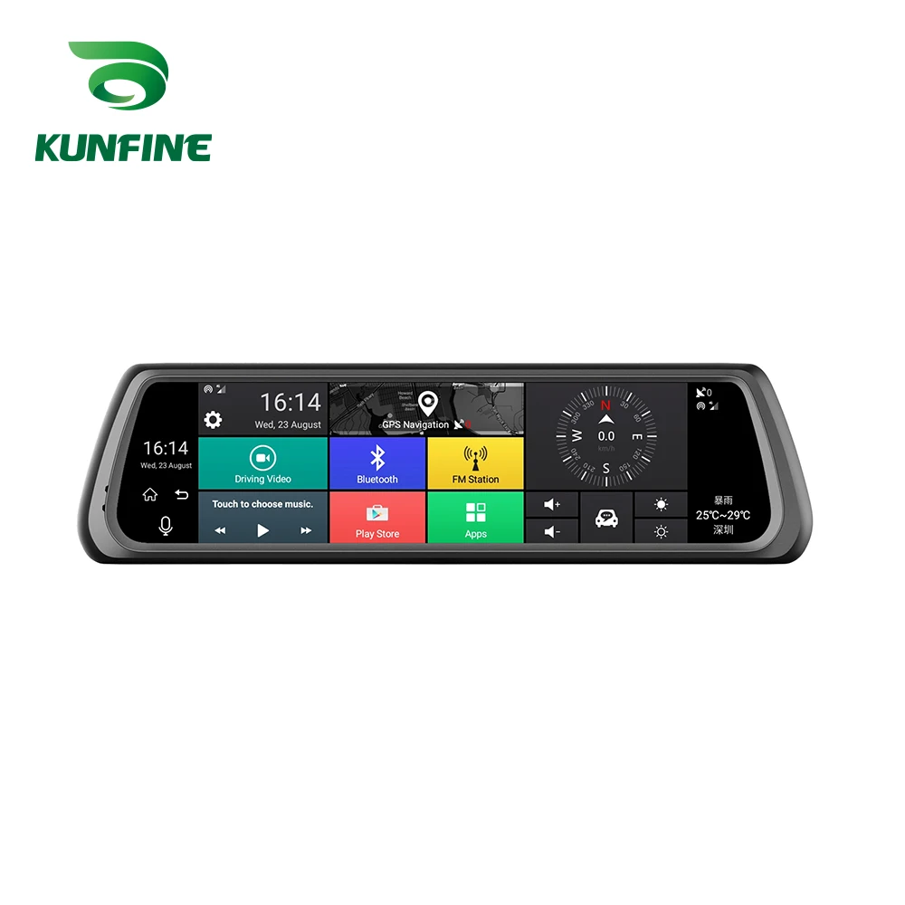 KUNFINE 10&quot Android GPS Navi Dash Cam Car DVR Mirror Video Recorder Dual Cameras Recording WIFI Bluetooth With 3G FM Transmit |