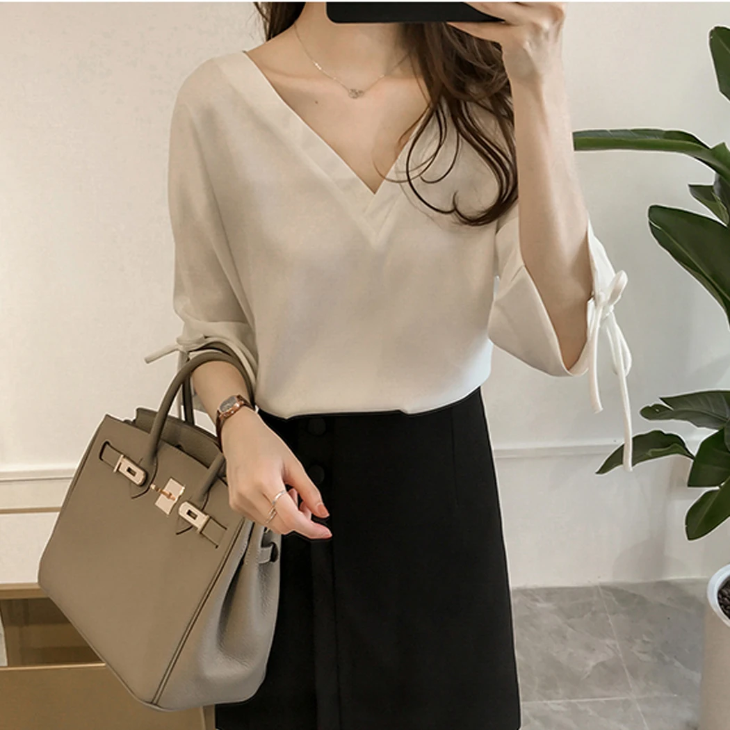 Блузка женская повседневная с треугольным вырезом коротким рукавом 4XL|Блузки| |