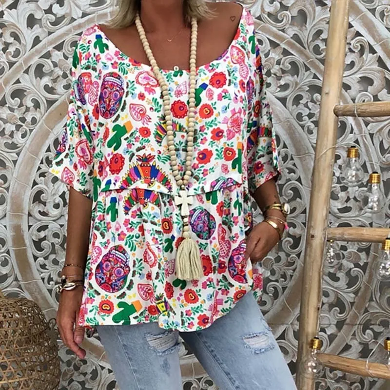 Женская футболка с рукавом три четверти Повседневная цветочным принтом и