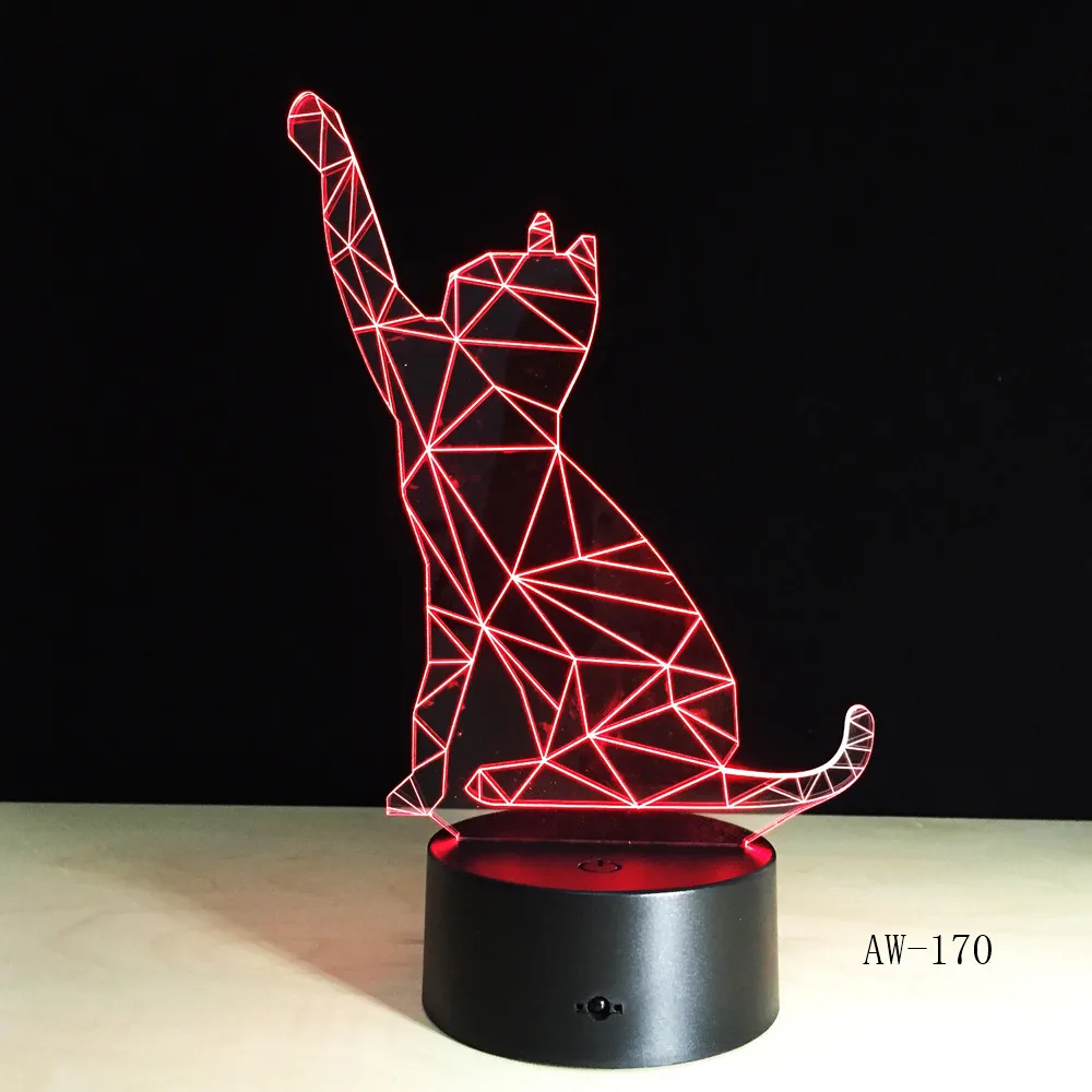 7 цветов волнистая лампа в виде кошки 3D визуальные светодиодные ночники для детей