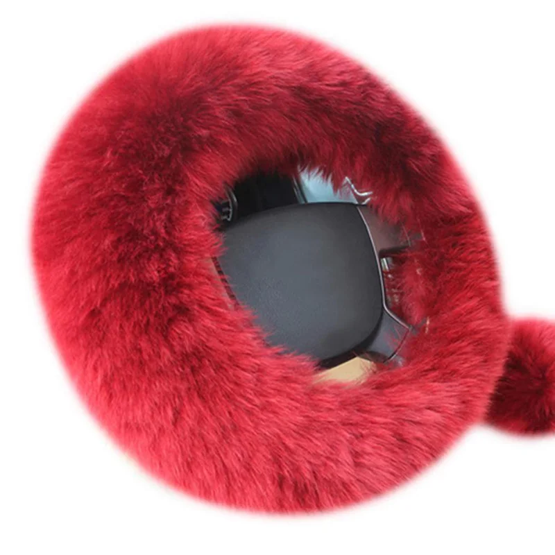 3 шт./компл. Меховой чехол рулевого колеса автомобиля шерстяной зимний