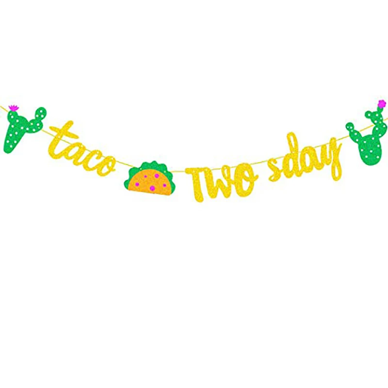 Taco TWOsday баннер для дня рождения Золотой блестящий знак гирлянда мексиканской