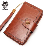 women wallet genuine leather business clutch bag detachable wristband slidable phone clip design multi function