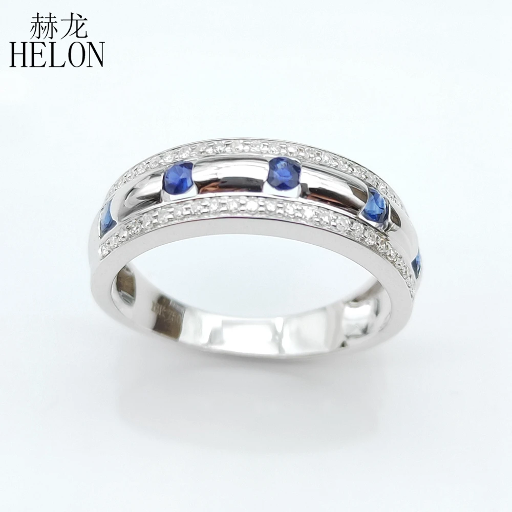 HELON Solid 10k белое золото Сертифицированный круглый 0.65ct натуральные сапфиры& Алмазы обручальные свадебные мужские кольца модные праздничные ювелирные изделия
